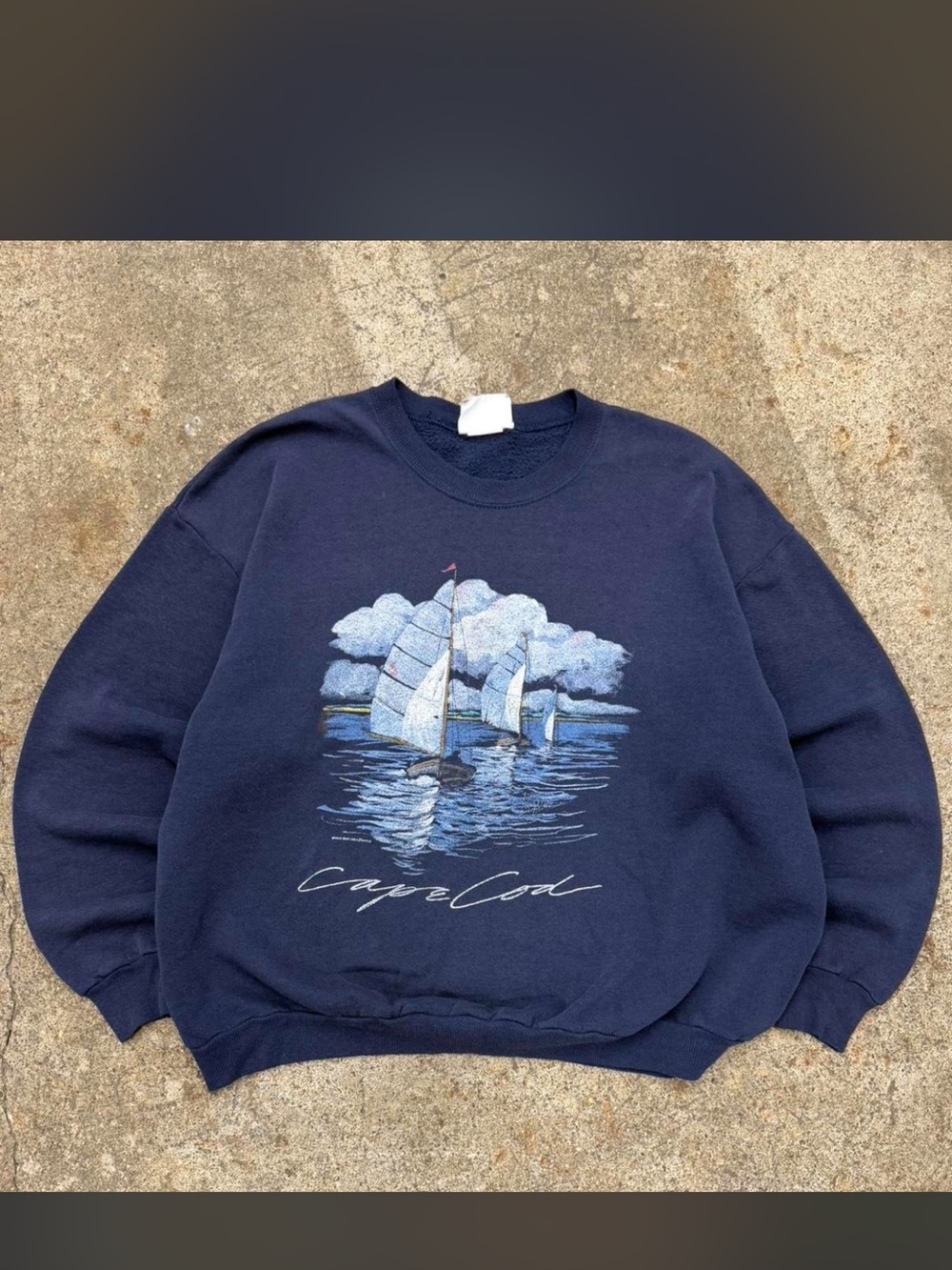 Lee Navy Crewneck Sweatshirt with Cape Cod Sailboat Graphic